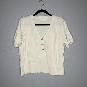 H&M Women's Cream V-Neck Button Front Knit Top - XL